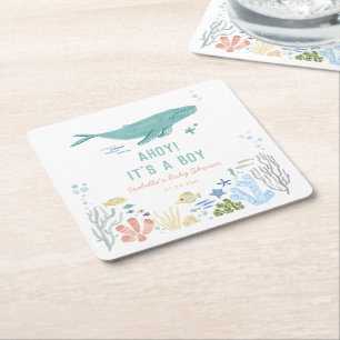 Whale Ahoy, det är en pojkbabyskare Underlägg Papper Kvadrat