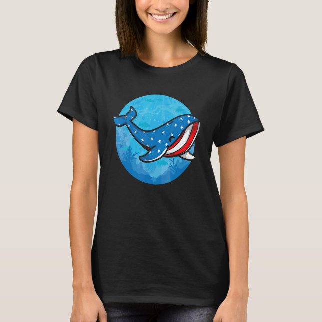 Whale American Flag Biologist USA  Blue Whale Sea  T Shirt (Framsida)