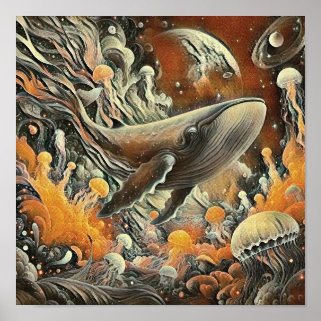 Whale and Jellyfish Art Print Poster (Framsidan)