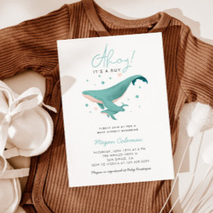 Whale Baby Shower Ahoy its A Boy Inbjudningar