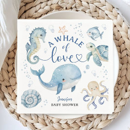 Whale Baby Shower Boy Blue Ocean Paper Pappersservett