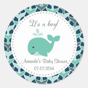 Whale Baby Shower Det är en Boy Stickers Runt Klistermärke