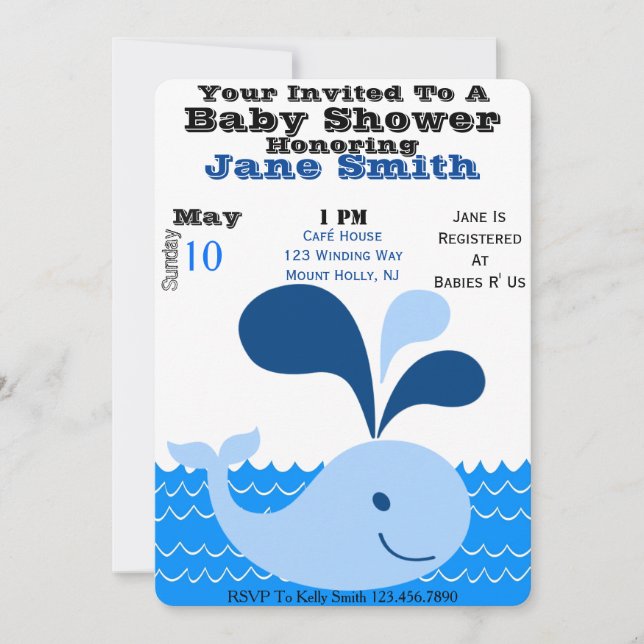 Whale Baby Shower Inbjudan (Boy) (Framsida)