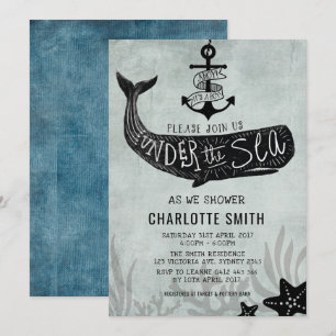 Whale Baby Shower Inbjudan Vintage Nautical Inbjud