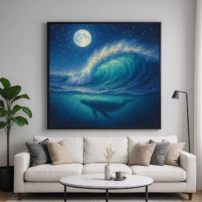 Whale Beneath Moonlit Wave - Pastel Painting Style Poster (Skapare uppladdad)