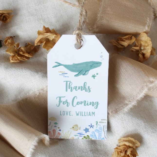Whale Birthday Tack Presentetikett (Skapare uppladdad)