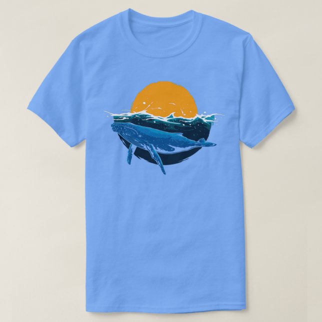 Whale Black Orca Ocean Swiming Sunrise T Shirt (Design framsida)