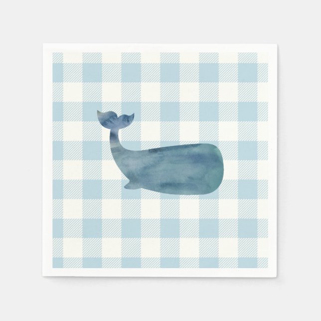Whale Blue Gingham Baby Shower Pappersservett (Framsidan)