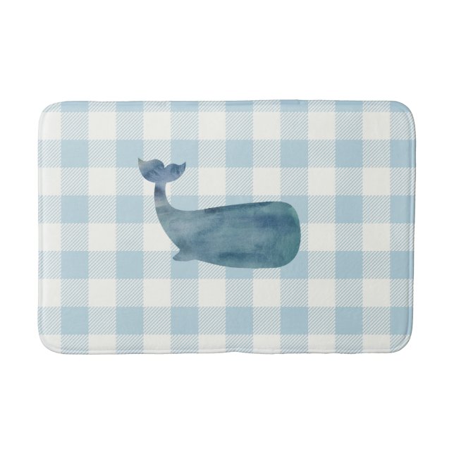 Whale Blue Gingham Check Coastal Badrumsmatta (Framsidan)