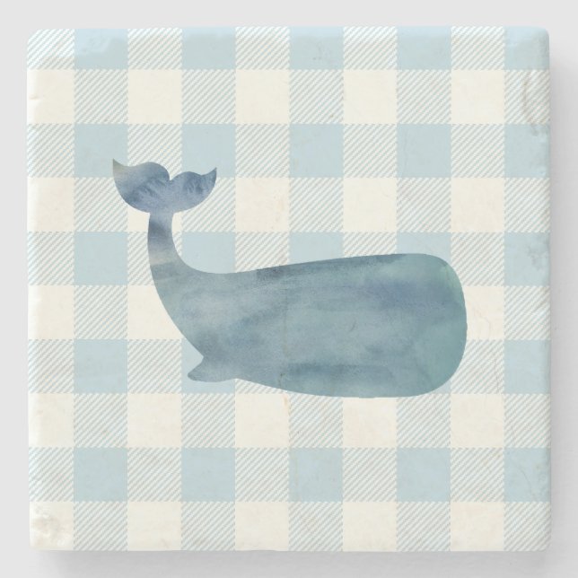 Whale Blue Gingham Check Coastal Stenunderlägg (Framsidan)