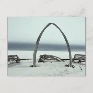 Whale Bone Rib Arc och Skin Boat Ram vid Barrow. Vykort