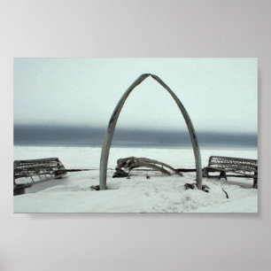 Whale Bone Rib Arc och Skin Boat Ramar vid Barrow. Poster