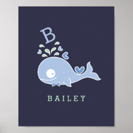 Whale Bow Tie Monogram Boy Nursery Wall Art Poster