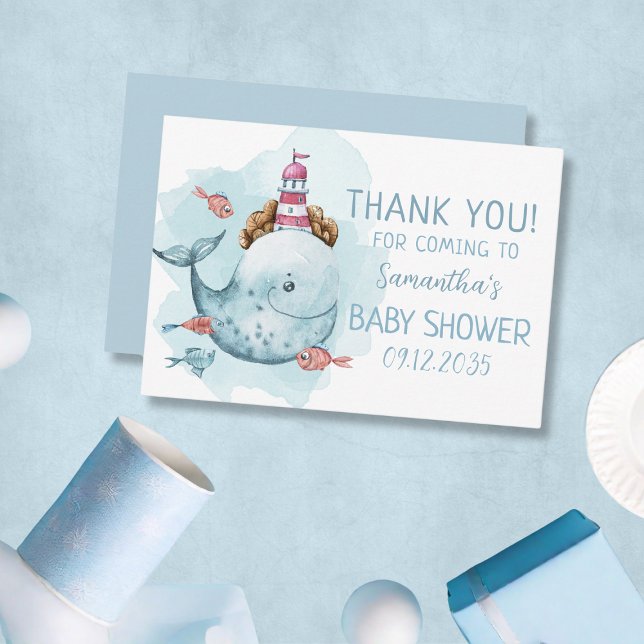 Whale Boy Shower Tack Kort (Whale Boy Baby Shower Thank You Card
)