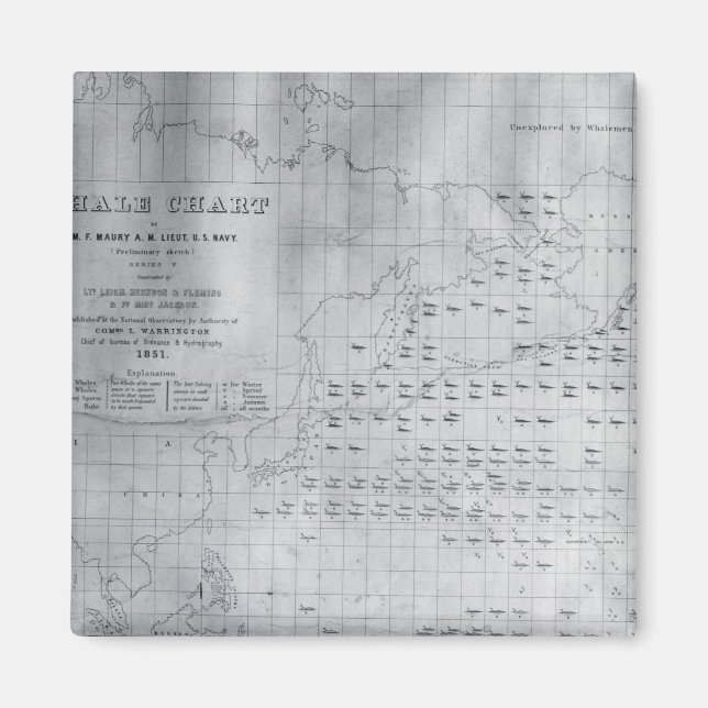 Whale Chart of the North Pacific, 1851 Magnet (Framsidan)