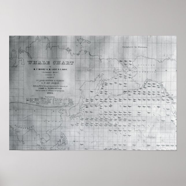 Whale Chart of the North Pacific, 1851 Poster (Framsidan)