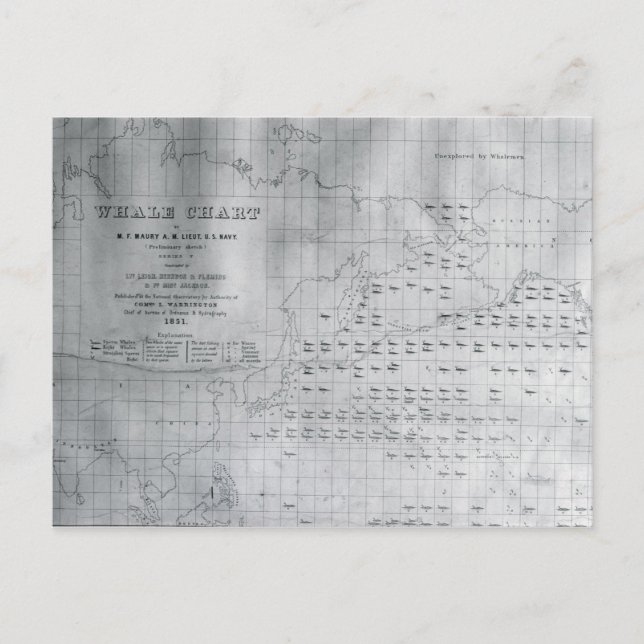 Whale Chart of the North Pacific, 1851 Vykort (Framsida)