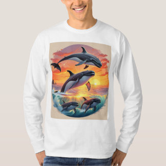Whale Family Sunset Stänk T Shirt