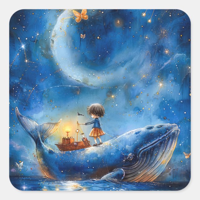Whale Fantasy Fyrkantigt Klistermärke (Framsida)
