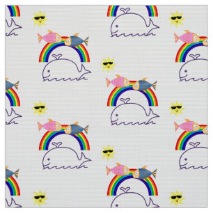 Whale Fish Rainbow Sol Fabric Tyg