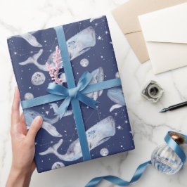 Whale Gift Wrapping Papper på White, Celestial Presentpapper