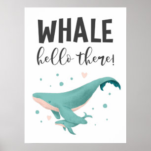 Whale Hej Där Cute Nursery and Kids Room Poster