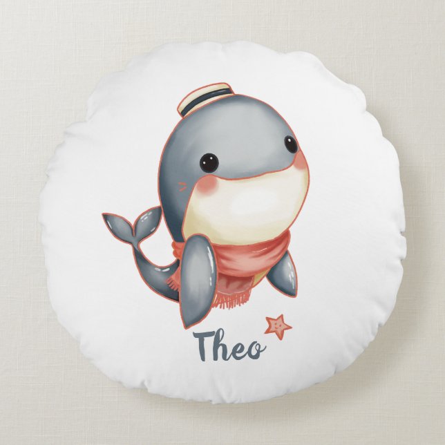 Whale Hello There! Rund Kudde (Framsidan)