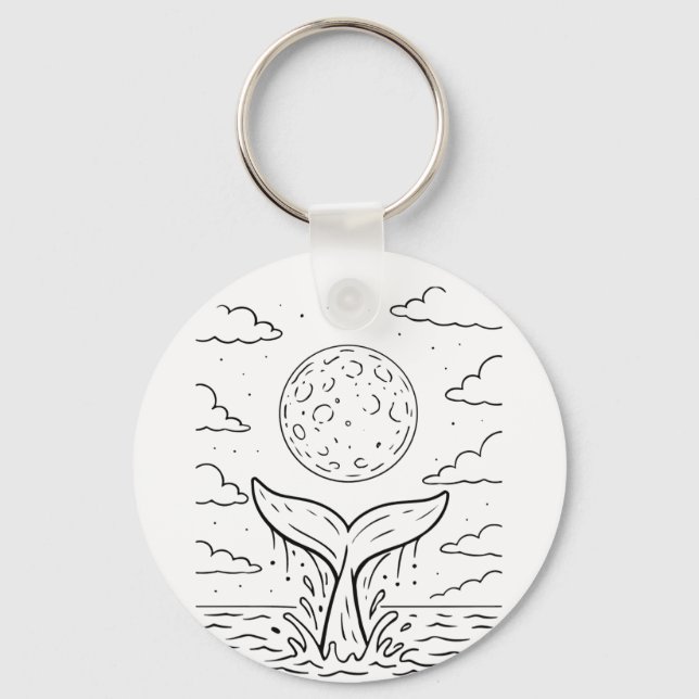 Whale Måne Dive | Ocean Night Himmel Tee | Cosmic  Nyckelring (Framsida)