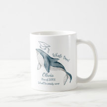 Whale med Grad White Blue Modern Studenten Gift