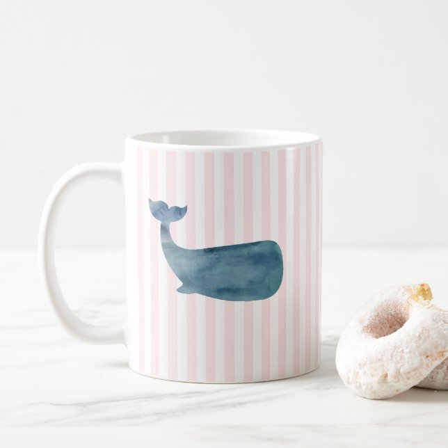 Whale Nautical Rosa Rand Mönster Kaffemugg (Med munk)