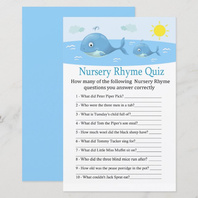 Whale Nursery Rhyme Quiz babyduschspel (Fram/baksida)