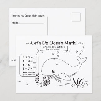 Whale Ocean Math Coloring Postcard Vykort