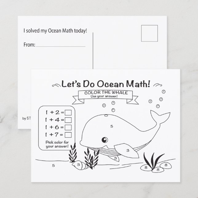 Whale Ocean Math Coloring Postcard Vykort (Fram/baksida)