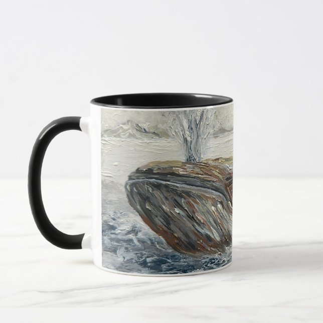 Whale Riders Whimsical Whale and Penguin Ocean Mugg (Vänster)