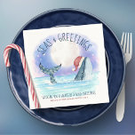 Whale Santa Seas Nautiska jul Pappersservett<br><div class="desc">I nautiska humor-julservetten finns en vattenfärgsval med en julhatt som simmar i havet under ett magiskt måne och stjärnor med ljus som dekorerar svan. Hälsningen "Seas & Hälsning" och "Wishing you a val of a bra jul", tillsammans med namn kan vara personlig. Perfekt för strand-, kust- och tropiska julfester. Art...</div>