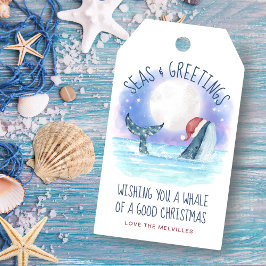 Whale Santa Seas och Hälsning Nautiska jul Presentetikett
