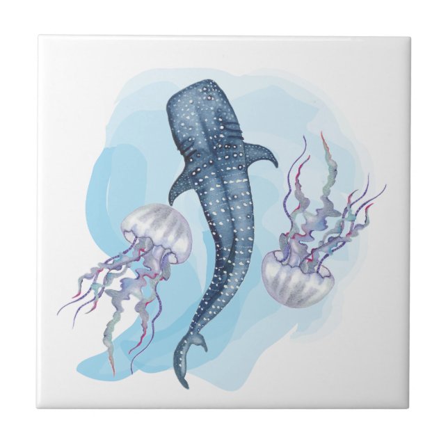 Whale Shark. Watercolor Kakelplatta (Framsidan)