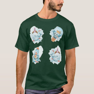 Whale Stickers Nautical Light House under Sea T Shirt