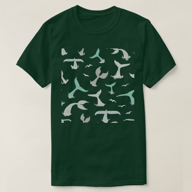 Whale Svan Mönster Blue Grått Whale Mönster T Shirt (Design framsida)