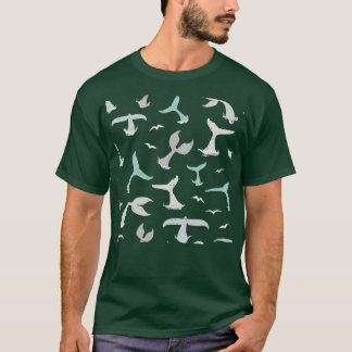 Whale Svan Mönster Blue Grått Whale Mönster T Shirt