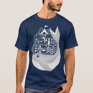 Whale tar med sig en stad på ryggen t shirt