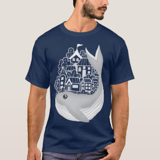 Whale tar med sig en stad på ryggen t shirt