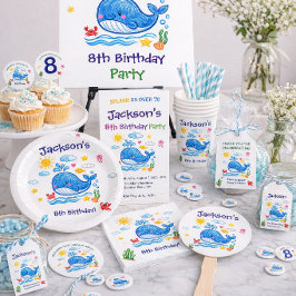 Whale Theme Summer Kids Birthday Thank you  Presentetikett