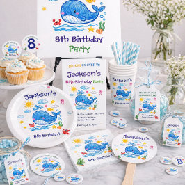 Whale Theme Summer Kids Birthday Thank you  Runt Klistermärke