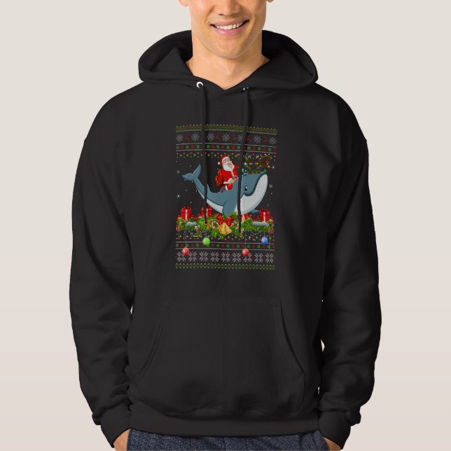 Whale  Ugly Santa Riding Whale Christmas Hoodie (Framsida)