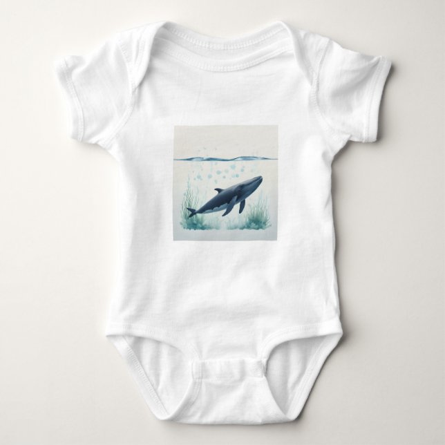 Whale Underwater White Hoodie T Shirt (Framsida)