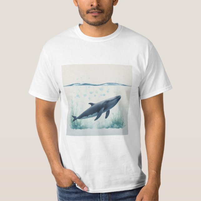 Whale Underwater White Hoodie T Shirt (Framsida)