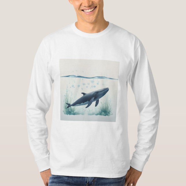 Whale Underwater White Hoodie T Shirt (Framsida)