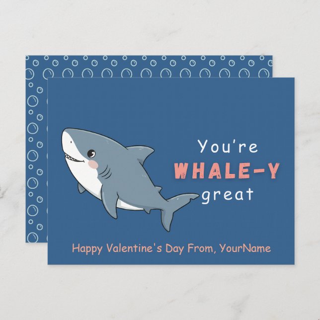 Whale Valentine Pun Card – You’re Whale-y Great Helg Vykort (Fram/baksida)