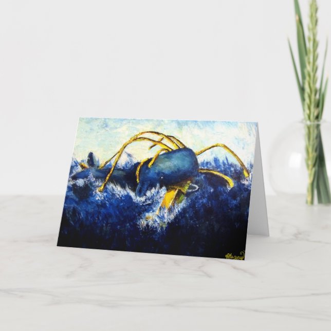 Whale vs Colossal Squid Original Fine Art Painting Helgkort (Framsida)